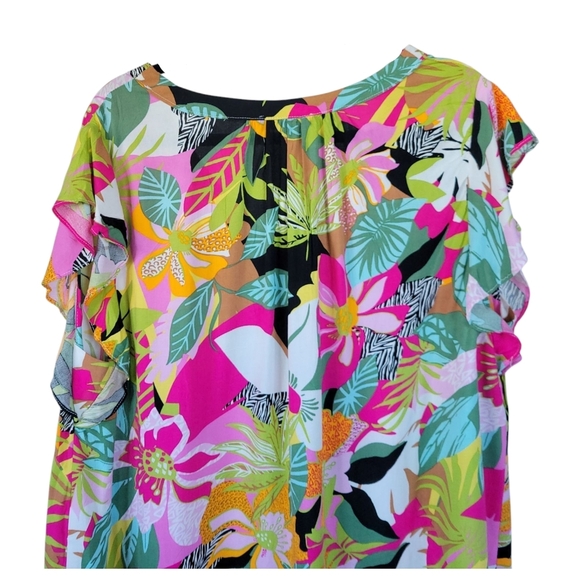NWOT RACHEL Rachel Roy 2X Flutter Cap Sleeve Tropical Floral Tunic Pink Green - Picture 8 of 12